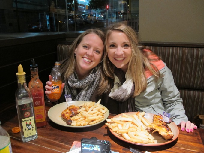 TOO excited to eat Nando's --- something we both ate often as YAGM in South Africa.  